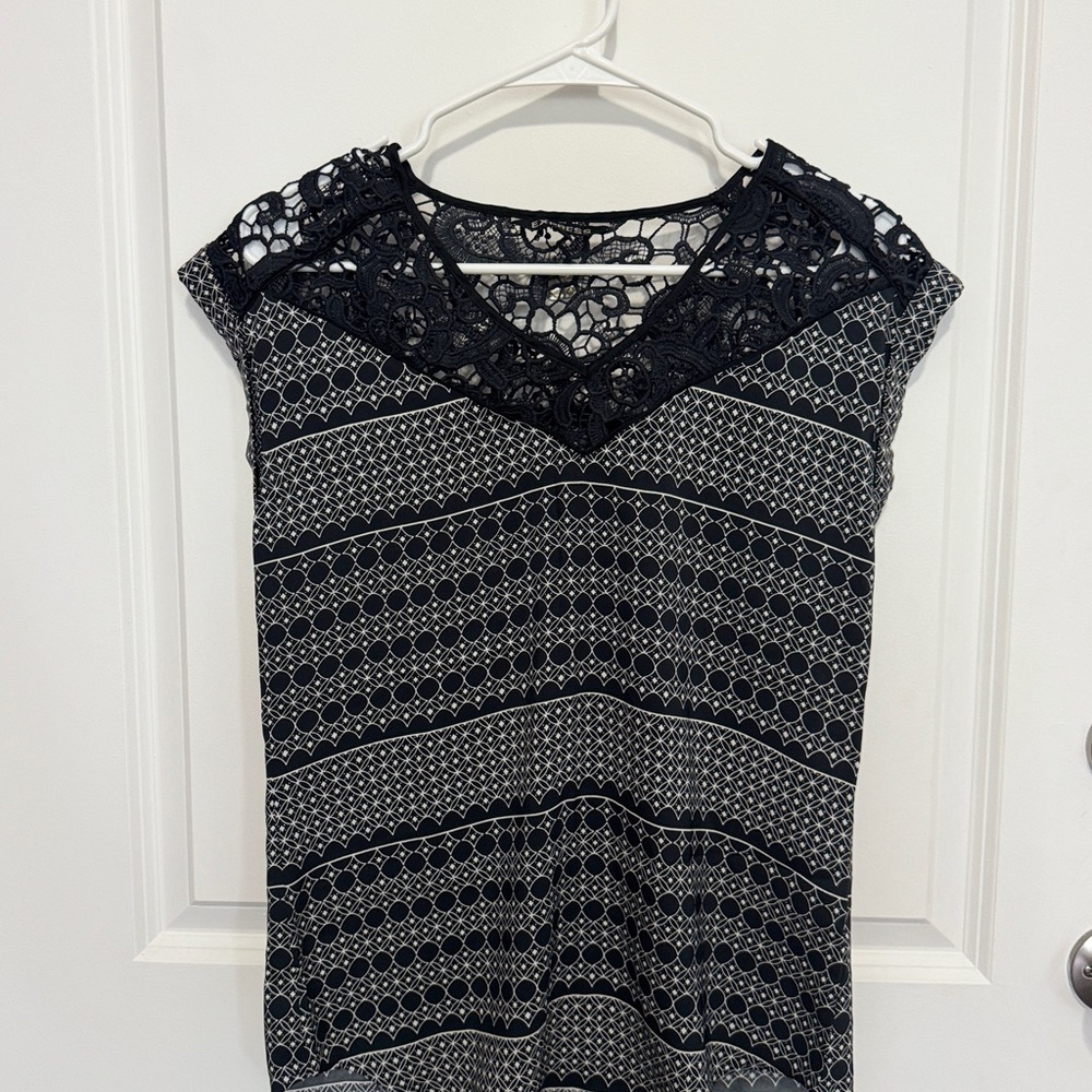 Express Navy Blue Lace Print Blouse